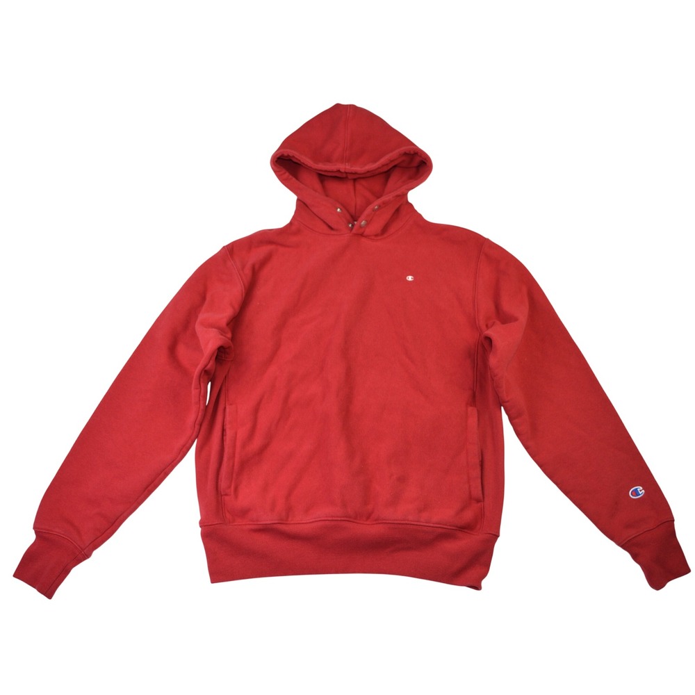 VTG Champion Reverse Weave Hoodie Red Mens Medium Snap Neck Sweatshirt S6872